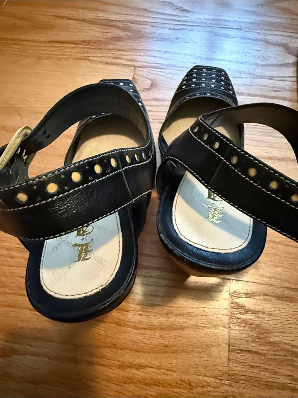 L.A.M.B. Gwen Stefani Vintage Black Leather Polka Dot Mary Jane Heels Size 9.5 M